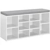 [en.casa] Schuhbank, Weiß 103x48x30 cm 10 Ablageflächen Sitzbank Weiß/Grau