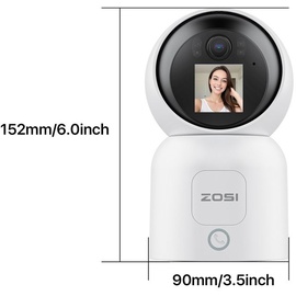 ZOSI 4MP WLAN Innen mit Monitor, 360° Schwenkbare Kamera für Baby, 2,4/5Ghz WiFi, KI Personenerkennung, Auto-Tracking, Gesture-Call, C519M