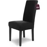 SCHEFFLER-Home Stuhlhussen Stretch Luna/Stuhlhussen Schwarz 4er Set/elastische Flanell Stuhlabdeckungen/Stuhlhussen Schwingstühle 4er / Hussen Stuhl Überzieher mit Gummiband/Stuhlhussen Samt