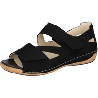 Sandale WALDLÄUFER "HELIETT", Damen, Gr. 4,5 (37,5), schwarz, Nubukleder, unifarben, Schuhe Sandale, Keilsandalette, Sommerschuh, Komfortschuh, Klettverschlüsse, H-Weite