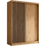 AX Living Schwebetürenschrank, Walnuss, Schwarz, Kunststoff, Teilmassiv,Kiefer, Rechteckig, 160x216.1x61 cm, Hergestellt in Europa, FSC Mix, Reach, Schlafzimmer, Kleiderschränke, Schwebetürenschränke