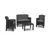 Dmora Outdoor-Lounge-Set Dlinett, Gartengarnitur mit 2 Sesseln, 1 Sofa und 1 Couchtisch, Sitzecke in Rattan-optik mit Kissen, 100 % Made Italy, Anthrazit - Schwarz