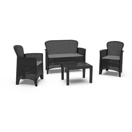 Dmora Outdoor-Lounge-Set Dlinett, Gartengarnitur mit 2 Sesseln, 1 Sofa und 1 Couchtisch, Sitzecke in Rattan-optik mit Kissen, 100 % Made Italy, Anthrazit - Schwarz