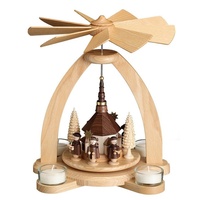 Volkskunstwerkstatt Unger Weihnachtspyramide Teelichtpyramide mit Seiffener Kirche
