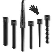 LOETAD Lockenstab Set 6 in 1 Curling Iron Multifunktions Austauschbare Keramikbeschichtung Lockenwickler mit LED Anzeige, Schwarz, 980 g