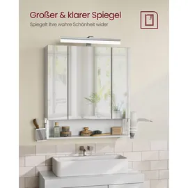 VASAGLE Badschrank mit Steckdosen, und 3 Türen, wolkenweiß
