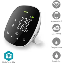 Nedis SmartLife Luftqualitätsmonitor - Wi-Fi - inkl. Display - Kohlendioxid (CO2) / Luftfeuchtigkeit / Temperatur - Android / IOS - Schwarz / Weiss
