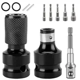 8-tlg. Schlagschrauber Adapter Set: 2 x Schlagschrauber Bit Adapter (1/2" auf 1/4") + 1 x Stecknuss-Adapter + 5 x magnetische Sechskant-Stecknüsse - Für Schlagschrauber & Schraubendreher Bit-Halter