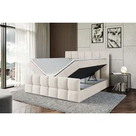 altdecor Boxspringbett mit Matratze Topper Polsterbett mit Bettkasten RICAR-Z | Beige Casablanca | 140x200
