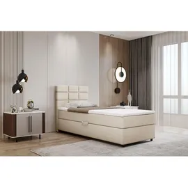 panda möbel Boxspringbett 90x200 mit Bettkast und Topper - Beige,