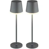 GLOBO 2x LED Tischlampe anthrazit Gartenleuchte Terrassenlampe, Metall Kunststoff satiniert, spritzwassergeschützt Akku,