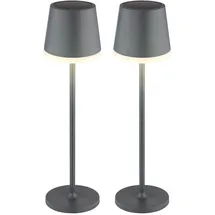GLOBO 2x LED Tischlampe anthrazit Gartenleuchte Terrassenlampe, Metall Kunststoff satiniert, spritzwassergeschützt Akku,
