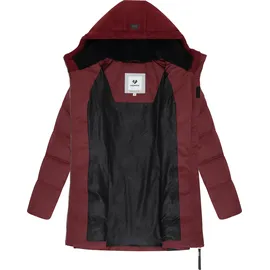 Ragwear Damen, Lange Steppjacke Wintermantel mit Kapuze Ashani Block Intl. Wine Red25 Gr. S - S