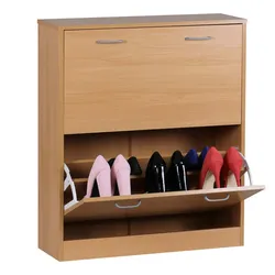 Kadima Design Schuhregal: 20 Paar Schuhe, 4 Schuhfächer, einfacher Aufbau, Spanplatte und Kunststoff. Beige, 75x24x87 cm