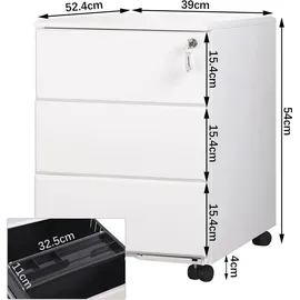 Woltu SK024 Rollcontainer 39 cm x 54 cm x 52 cm weiß