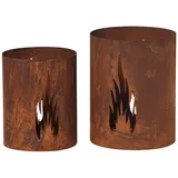 levandeo 2er Set Windlicht Flammen H25cm H21cm Rost Laterne Garten-Deko Gartenleuchte Rostdeko Edelrost