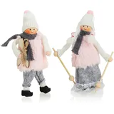 COM-FOUR 2X Premium Weihnachts-Figur - Aufhänger Weihnachtsdeko - süßes Paar Skifahrer-Figuren - winterlicher Dekoartikel - Christbaumschmuck Wintersportpärchen