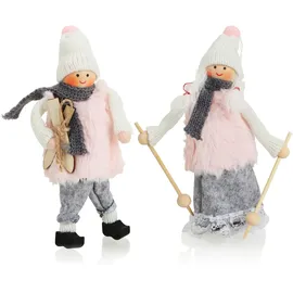 COM-FOUR 2X Premium Weihnachts-Figur - Aufhänger Weihnachtsdeko - süßes Paar Skifahrer-Figuren - winterlicher Dekoartikel - Christbaumschmuck Wintersportpärchen