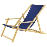 Unbekannt Gartenliege Strandliege mit Armauflagen und Absicherungssystem Liegestuhl aus Buchenholz klappbar Holz-Liegestuhl blau