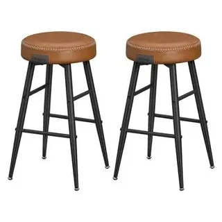 VASAGLE EKHO Kollektion - Barhocker, 2er Set, Barstuhl, Küchenstuhl, Kunstleder, Mid-Century-Modern-Stil, 63 cm hoch, Küche, Esszimmer, einfacher Aufbau, karamellbraun