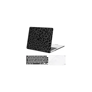 MOSISO Hülle Kompatibel mit MacBook Air 13,6 Zoll 2022-2024 M3 M2 A3113 A2681 Chip Liquid Retina Display Touch ID,Plastik Leopardenkorn Hartschale Cover&Tastaturabdeckung&Bildschirmschutz, Schwarz