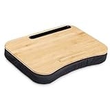 Navaris Laptoptisch mit Kissen 44x32x6cm - Laptopkissen Unterlage abnehmbar - Ständer für Laptop und Tablet aus Holz mit Polsterung - schwarz Natur