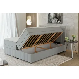 panda möbel Boxspringbett Doppelbett 160x200, Hellgrau, AVALON, mit Bettkästen, mit Matratze, mit Topper, Panda Möbel - Grau