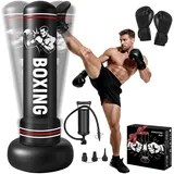 Boxsack Erwachsene, 190cm Schwerer Boxsack Stehend mit Boxhandschuhen und Luftpumpe, Aufblasbar Standboxsack für Teenagern und Erwachsenen Training Taekwondo MMA Muay Thai Zuhause Fitnessstudio