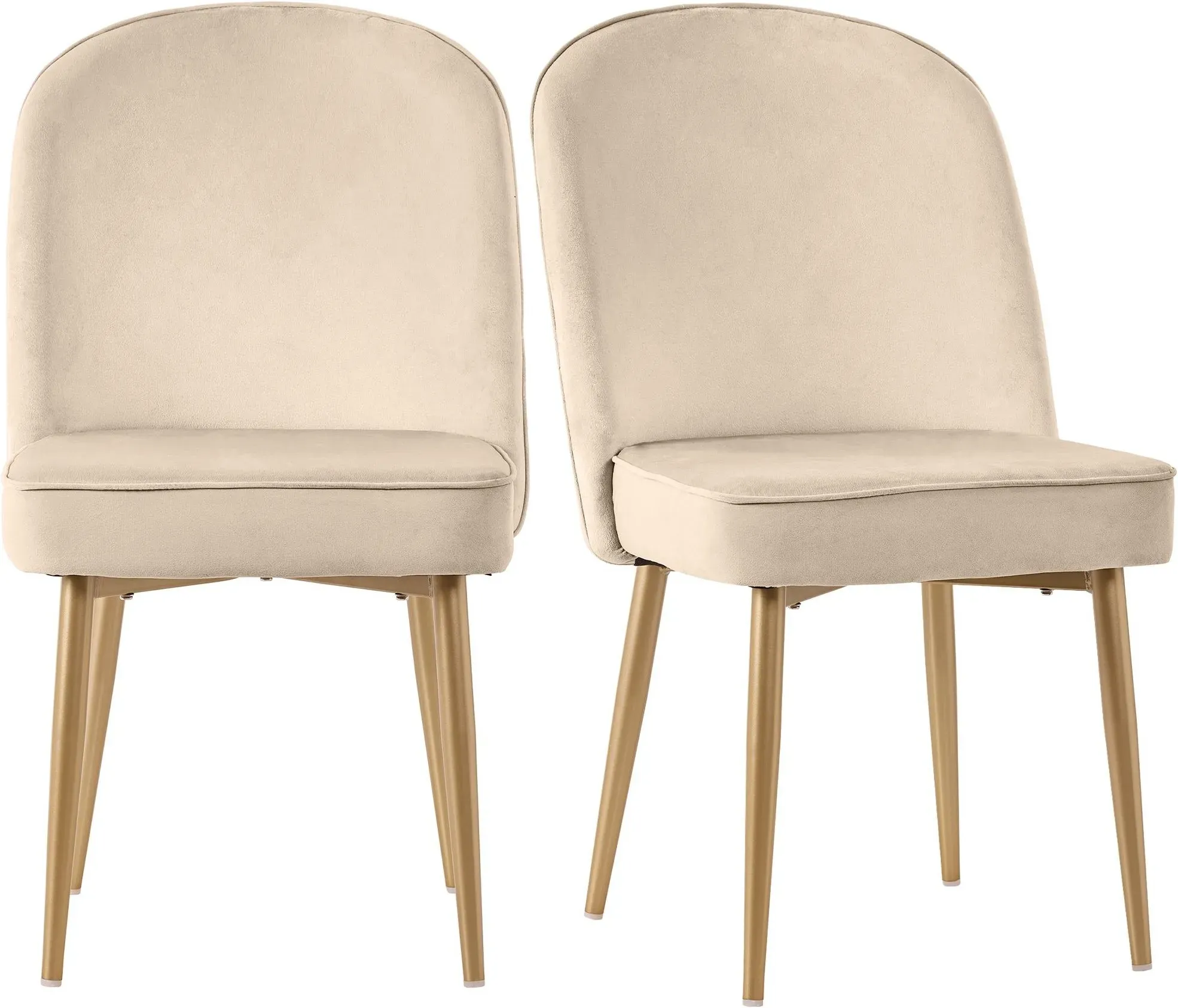 Set aus 2 Samt-Esszimmerstühle, ergonomisches Design mit goldenen Metallbeinen, 50×62×89 cm, Beige
