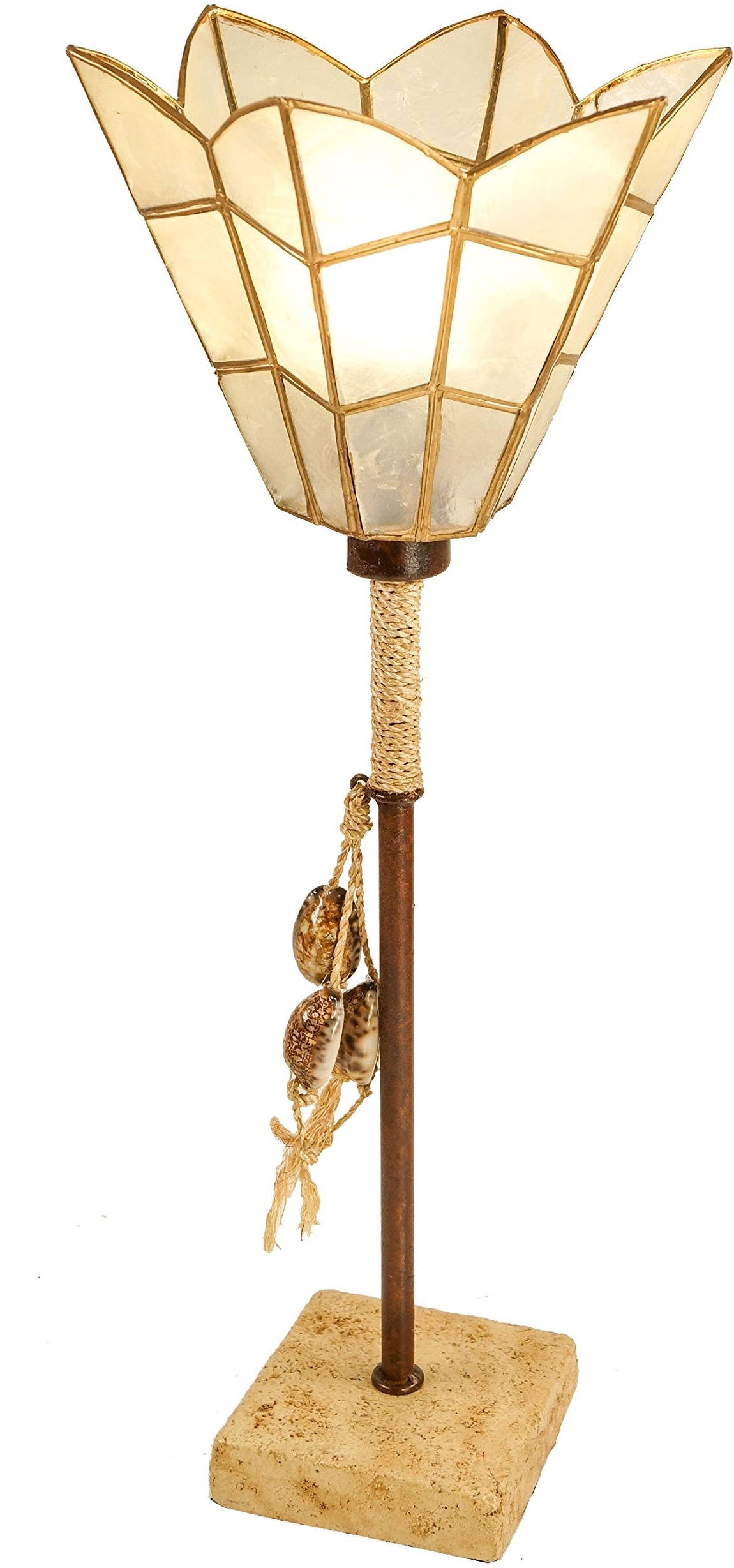 GURU SHOP Tischleuchte Kokopelli - Princessa, Muschelscheiben, 49x19,5x17 cm, Klassische, Moderne Tischlampen