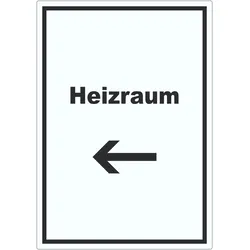 HB-Druck Heizraum Aufkleber mit Text und Richtungspfeil rechts Heizung Wärme hochkant A2 (420x594mm)