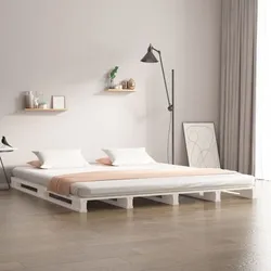 Palettenbett Weiß 200x200 cm Massivholz Kiefer