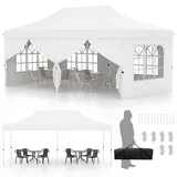 RELAX4LIFE 3x6 m Pavillon, 18 m2 Faltpavillon mit 6 Abnehmbaren Seitenwänden, Höhenverstellbares Partyzelt, Gartenpavillon Wasserabweisend UV-Schutz 50+, Festzelt für Garten Party Hochzeit (Weiß)