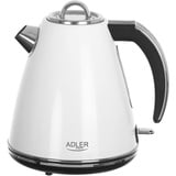 Adler AD 1343 Elektrischer Wasserkocher aus Metall 1,5 L 2200W Retro Design Strix Sicherheitskontrollsystem Wasserstandsanzeige Edelstahlgehäuse 360° Basis (Weiß)