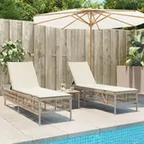 vidaXL Sonnenliegen mit Auflagen 2 Stk. Beige Poly Rattan