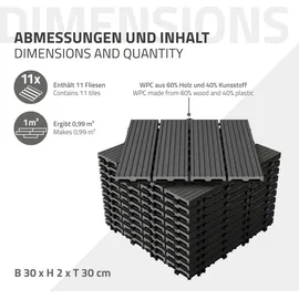 ECD Germany WPC Terrassenfliesen Anthrazit 30 x 30 cm 44 St.