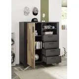 Begabino Highboard DALLAS Hochkommode, Sideboard«, mit Schubkästen, Schrank in Montana Oak Optik, Graphit - Moderne Kommode Schubladen für das Jugendzimmer - 116 x 131 x 46