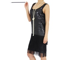 Foxxeo 40204 | 20er Jahre Damen Kleid Charleston Kostüm Mafia 20s Flapper schwarz, Größe:M