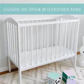 Kids Collective Babybett Beistellbett 90x40 cm mit Matratze, umbaubar zu 90x55 cm, 9 mal verstellbare Liegehöhe, auch als Babywippe nutzbar, Kiefer-Vollholz in weiß
