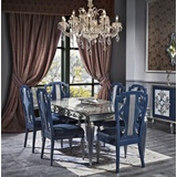 Casa Padrino Esszimmerstuhl Luxus Barock Esszimmer Stuhl Set Blau / Silber 54 x 53 x H. 109 cm - Edles Küchen Stühle 6er Set - Barock Esszimmer Möbel