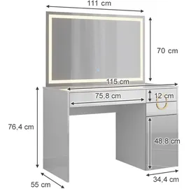 Vicco Schminktisch Adela Weiß 115 cm LED-Spiegel