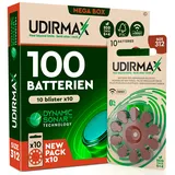 100 Batterien für Hörgeräte Udirmax 312 Braun PR41 Öko-Pack mit Dynamic Sonar Technologie Zink-Luft - 10 umweltfreundliche Blisterpackungen mit 10 Hörgerätebatterien