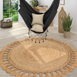 Teppich PACO HOME "Viborg 597", beige (natur), H:13mm Ø:80cm, Jute, Teppiche, handgefertigter Natur-Teppich, Jute, Modern, Boho, Ethno