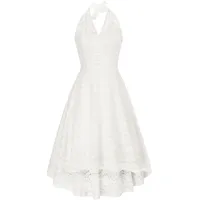 Belle Poque Damen Neckholder Spitzenkleid V-Ausschnitt Ärmellos Cocktailkleid Rockabilly Festlich Abendkleid Hochzeit Weiß M - M