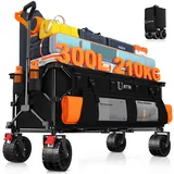 BTTN XXXL Bollerwagen Faltbar 300 L / 210 kg Traglast – mit Bremsen, 18×10 cm Breitreifen – Klappwagen für Garten, Strand, Camping & Einkaufen – Schwarz