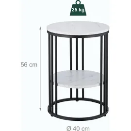 Relaxdays Beistelltisch Marmoroptik, 2 Ablagen, für Wohnzimmer, Metall & MDF, Sofatisch rund, HxD 56x40 cm, weiß/schwarz