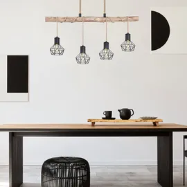 GLOBO LED Hängeleuchte Esszimmerlampe Deckenleuchte Pendellampe, Holz Balken, Hanfseil, Retroleuchte Vintage Rustikal, 4-Flammig, 4x E27 Filament LED warmweiß, Länge 100 cm