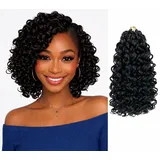 Gogo Curl Braid Hair - Haarverlängerungen zum Flechten mit Crochet im Echthaar-Look Kanekalon - 270 g 120 Strähnen auf 6 Stück + Duschhaube, schmuck und Crochet inklusive (1B, 8" 20cm)
