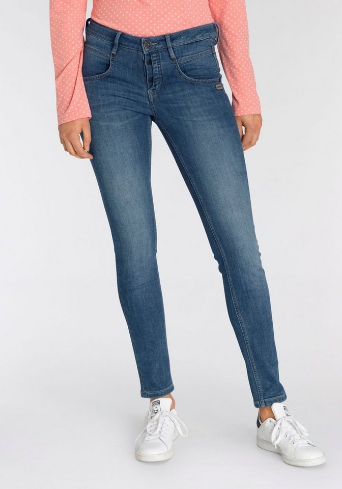 GANG Skinny-fit-Jeans 94Medina mit stylischer halb offener Knopfleiste blau