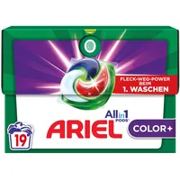 Ariel Waschmittel Pods All-in-1, Waschmittel 19 Waschladungen, Color+, Kraftvolle Fleckenentfernung in nur 1 Waschgang